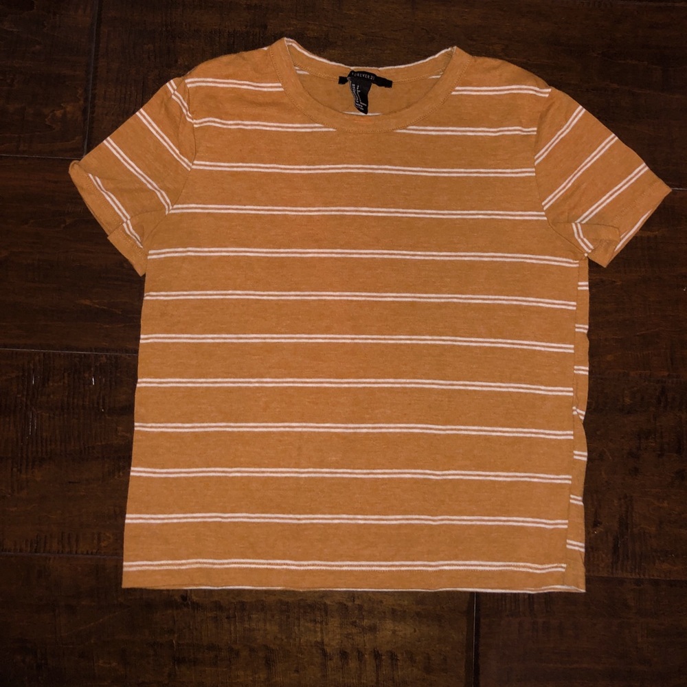 Forever 21 Orange/ Brown Striped T-Shirt SIZE: S